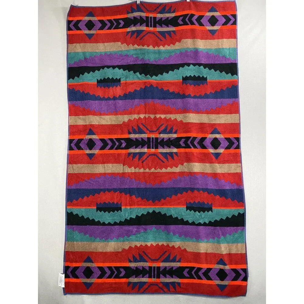 Vintage Royal Terry Beach Towel Aztec Southwestern Indian 39x64